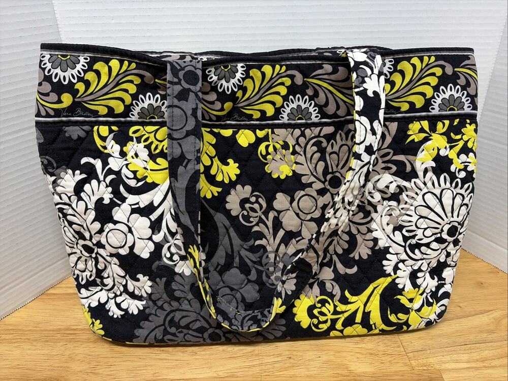 Vera Bradley “Baroque” Retired Black & Multicolor Floral Tote - Magnetic Close